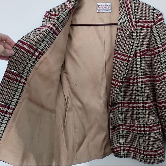 Vintage Pendleton wool plaid tan and red blazer size 6 - Picture 7 of 10